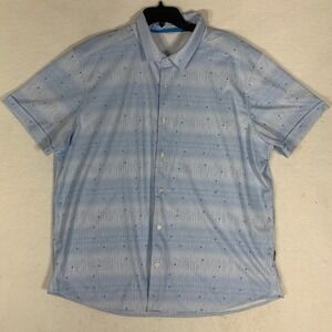 Rev 3 Mens XXL Short Sleeve Button Up Shirt Blue Star Stripe Polyester Stretch